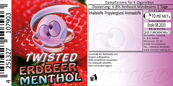 Twisted Aroma Erdbeer Menthol 10ml
